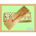 Doppeltes 6 hohes hellschwarzes Domino-Set mit Holzkiste